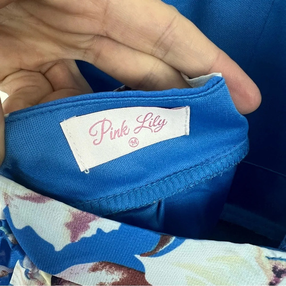 Pink Lily Blue Floral Sheer Maxi Dress Elegant Party Wedding M Cruise Feminine - Picture 13 of 16